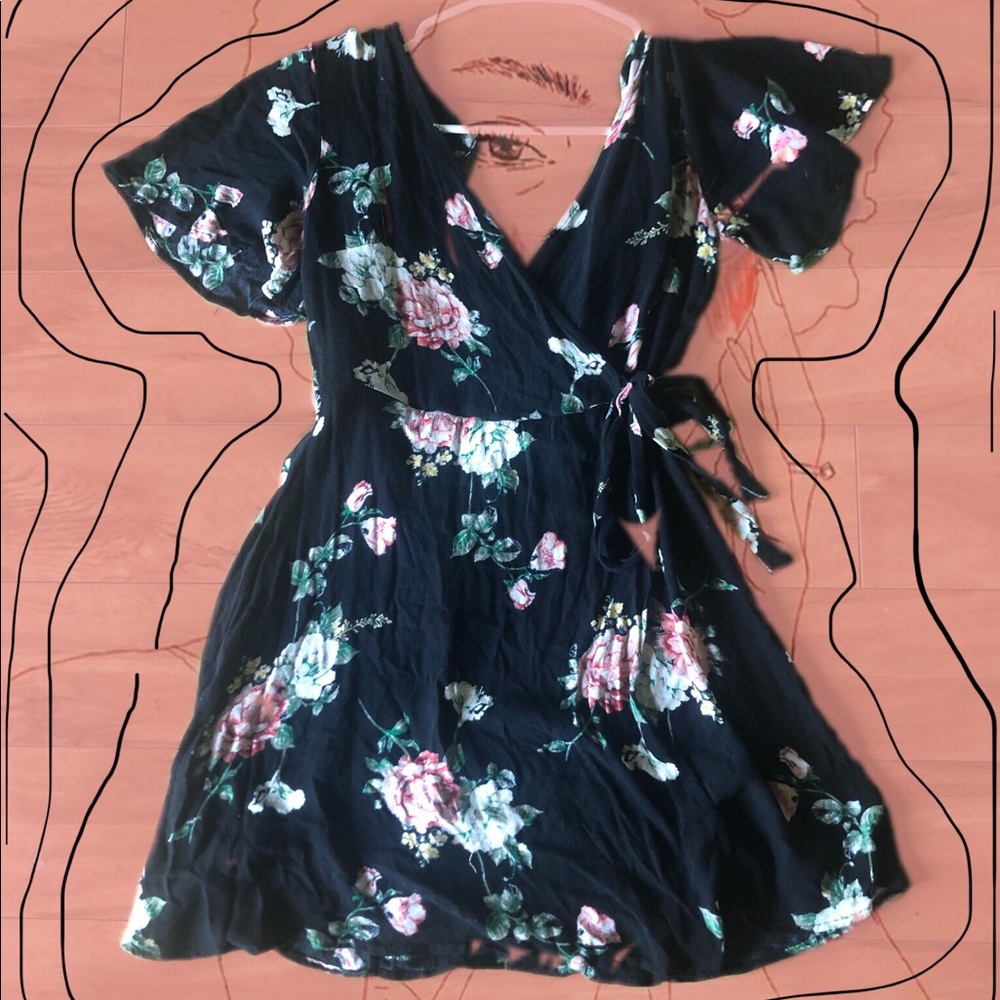 wrap floral mini dress